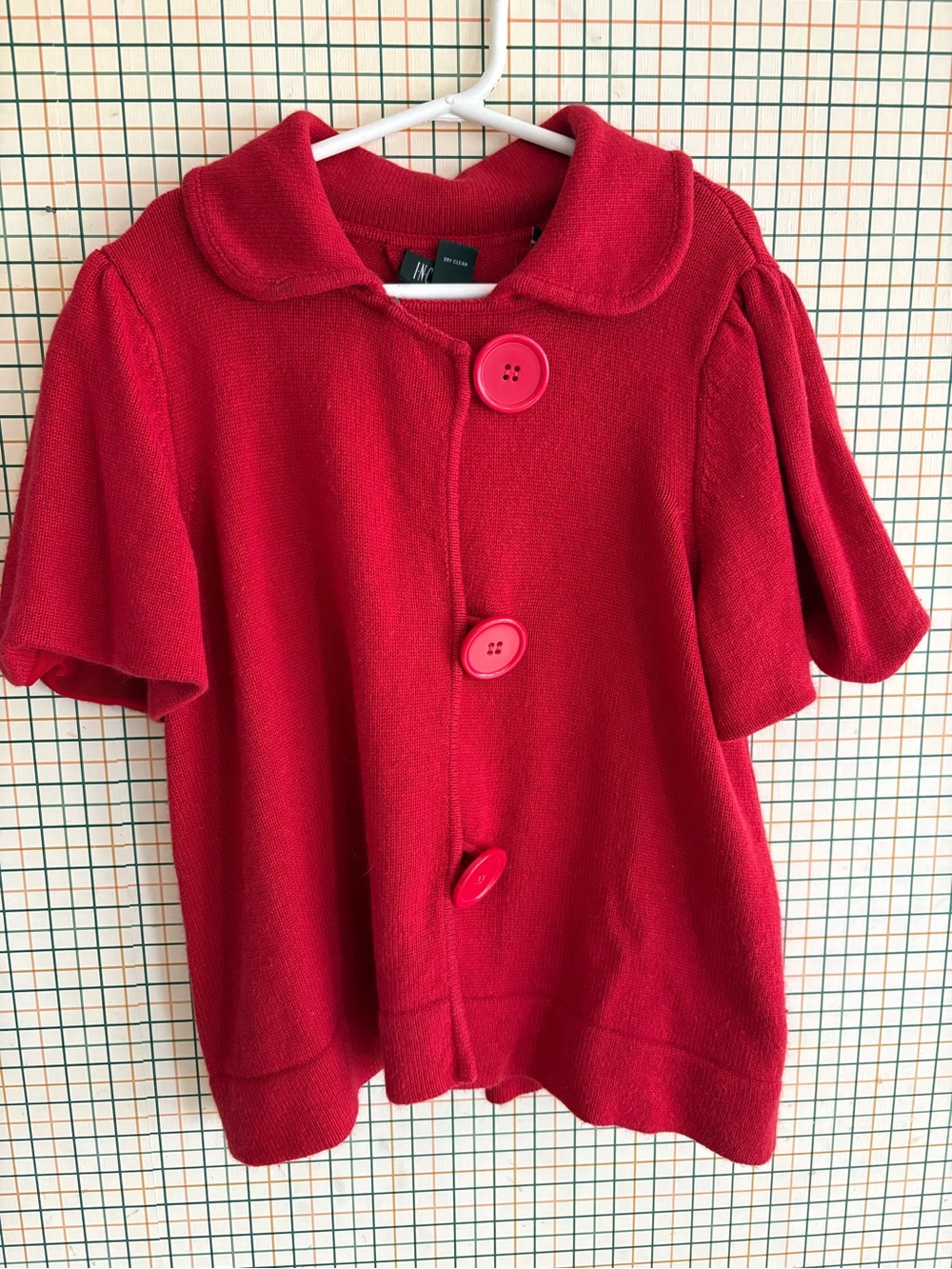 Red Short-Sleeve Button Knit Top